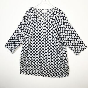 Marina Rinaldi Womens Size 2X Blue White Geometric Dot Tunic Button Front Shirt